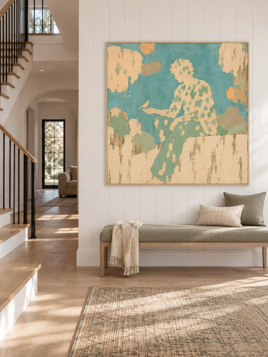 Serene Bird Companion Canvas Painting For Cozy Neutral Bedroom Wall Decor