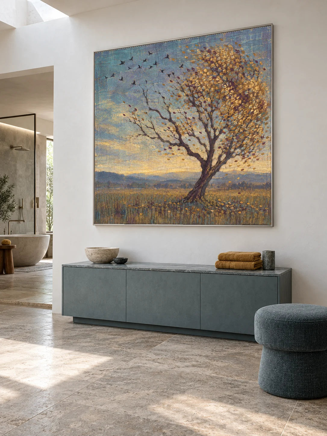 Contemporary Autumn Tree Artwork Large Nature Painting For Modern Home Decor