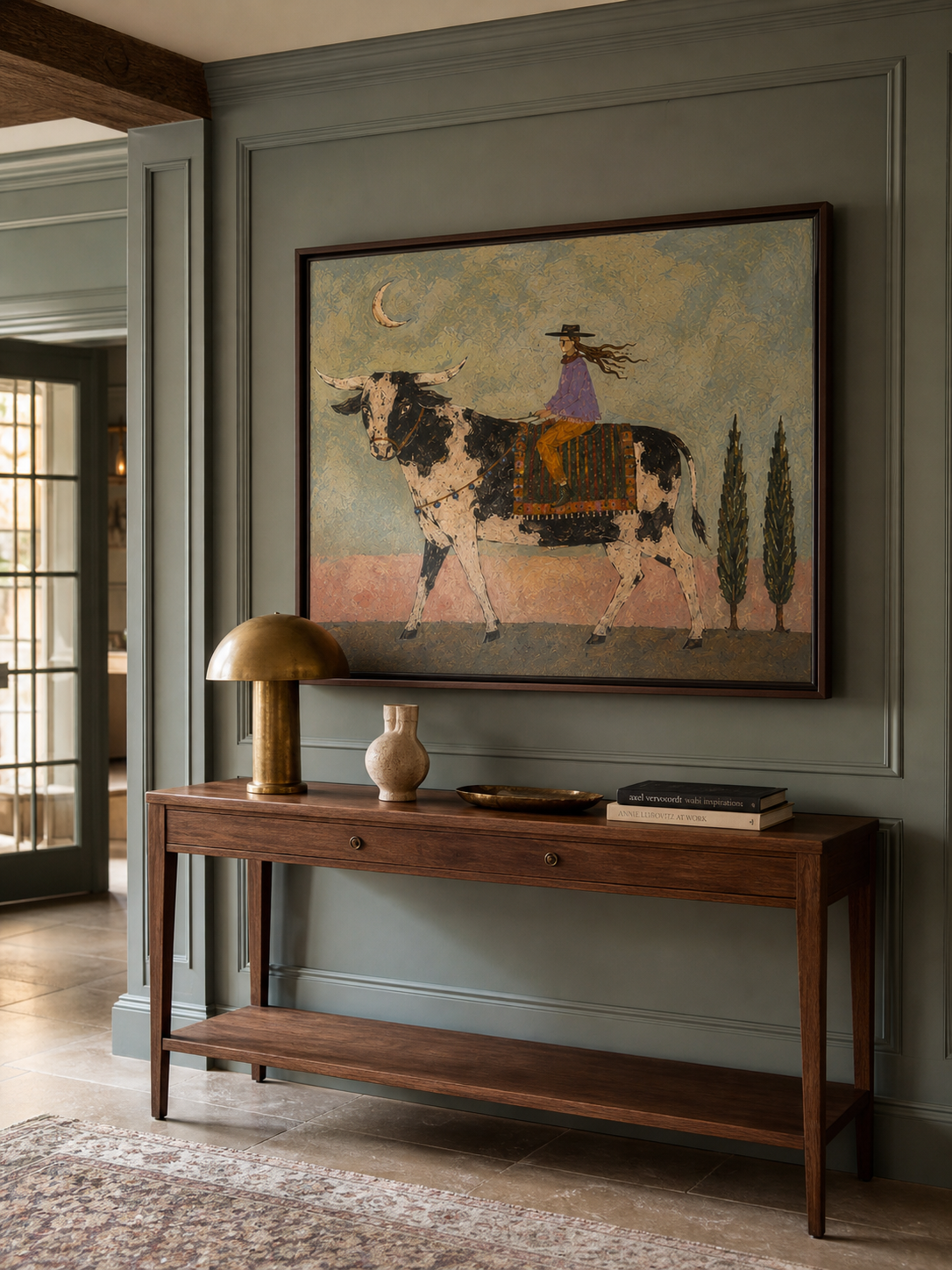 Hand Painted Western Folk Art Bull Rider Canvas For Rustic Home Decor