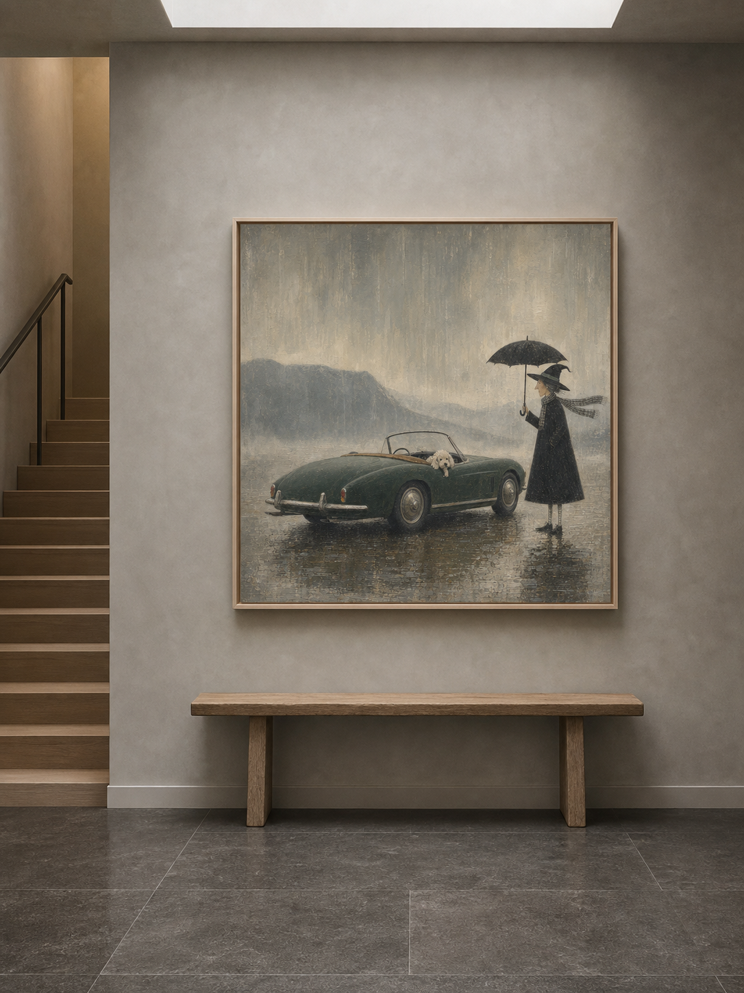 Vintage Vintage Car Oil Painting Whimsical Canvas Original Witch Oil Painting