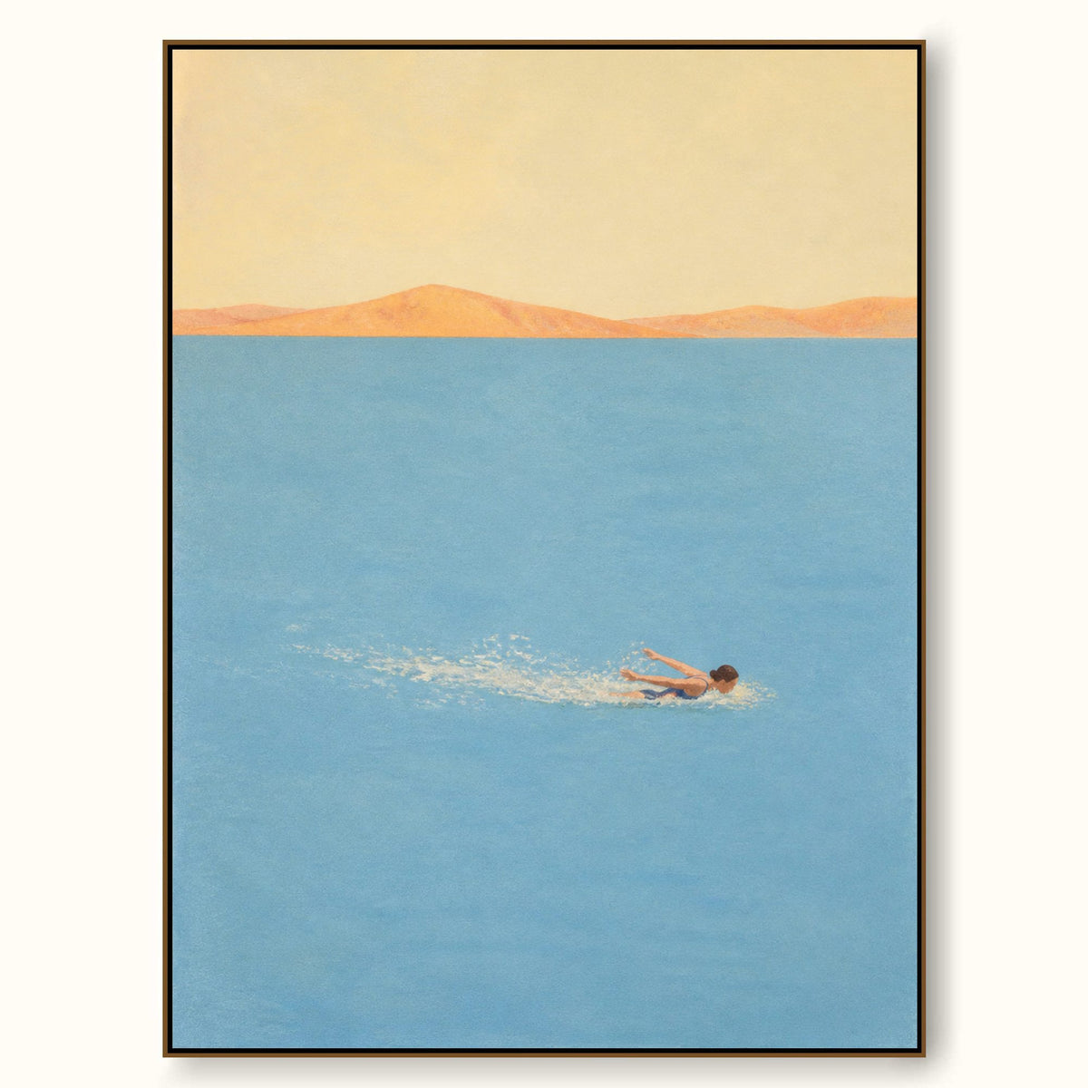 Woman Breaststroke Swimming In Blue Open Water Hand Painted Coastal Wall Art