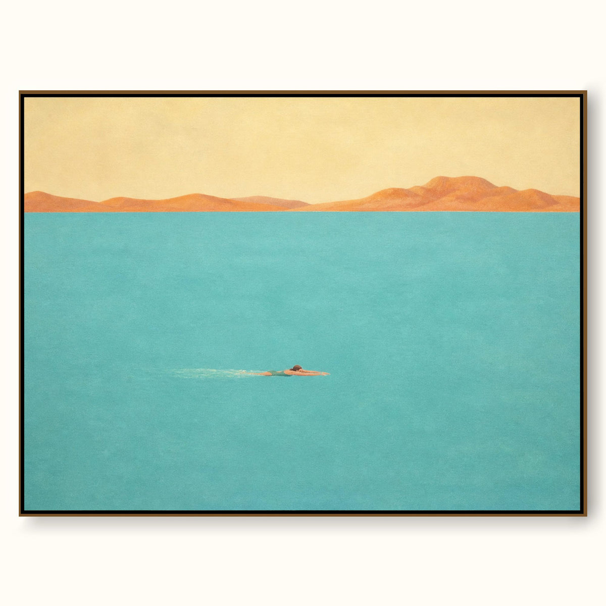 Modern Coastal Wall Art For Bedroom Room Solo Swimmer Painting Blue Beige