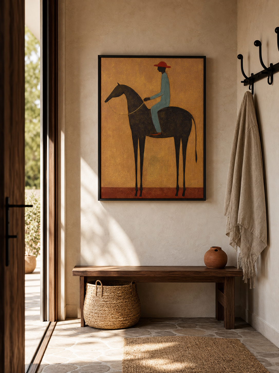 Vintage Horse And Rider Painting Original Art On Linen Canvas For Living Room Decor