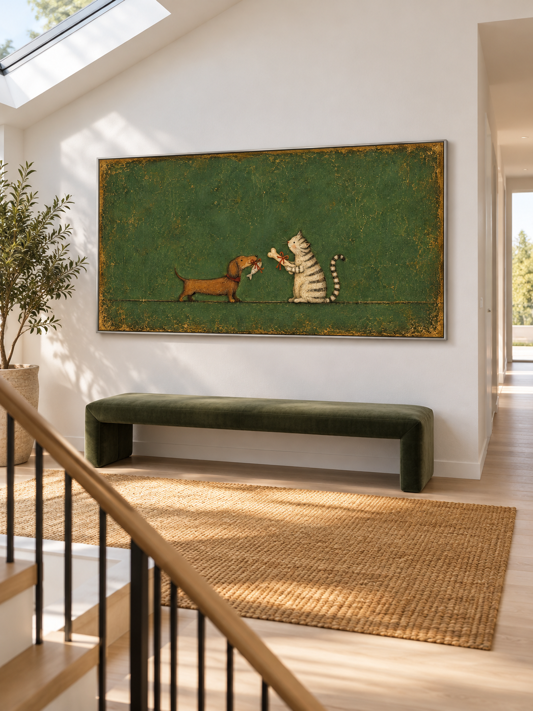 Minimalist Cat And Dachshund Painting Whimsical Gift Giving Canvas Wall Art