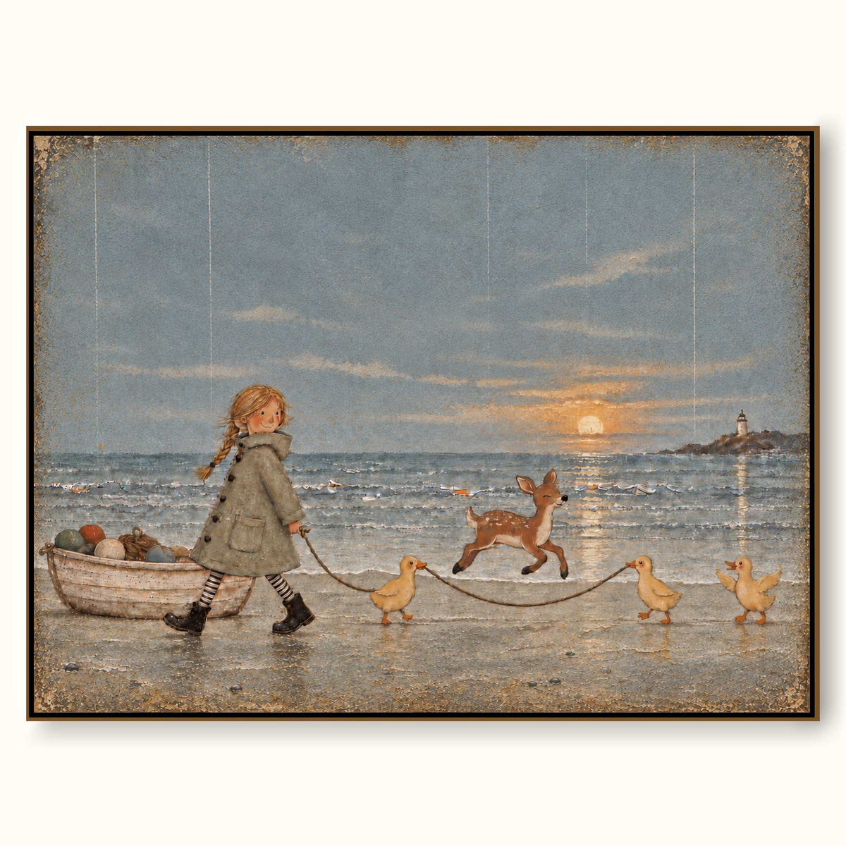 Whimsical Sunset Adventure Canvas Art With Girl And Animals For Kids Room Decor