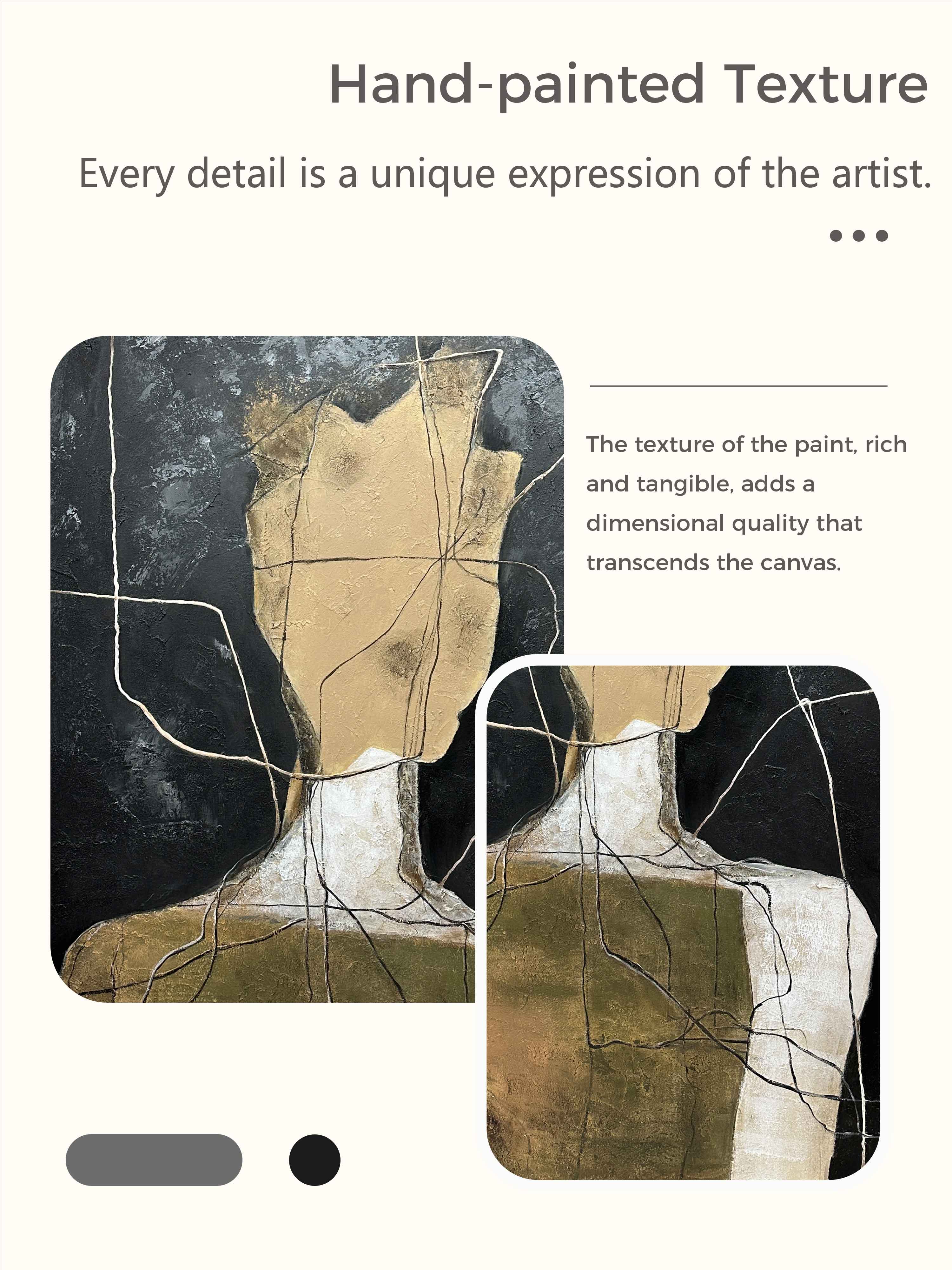 Original Beige And Black Abstract Figure Oil Painting Large Beige Minimalist Line Artwork Black And Beige Abstract People Art