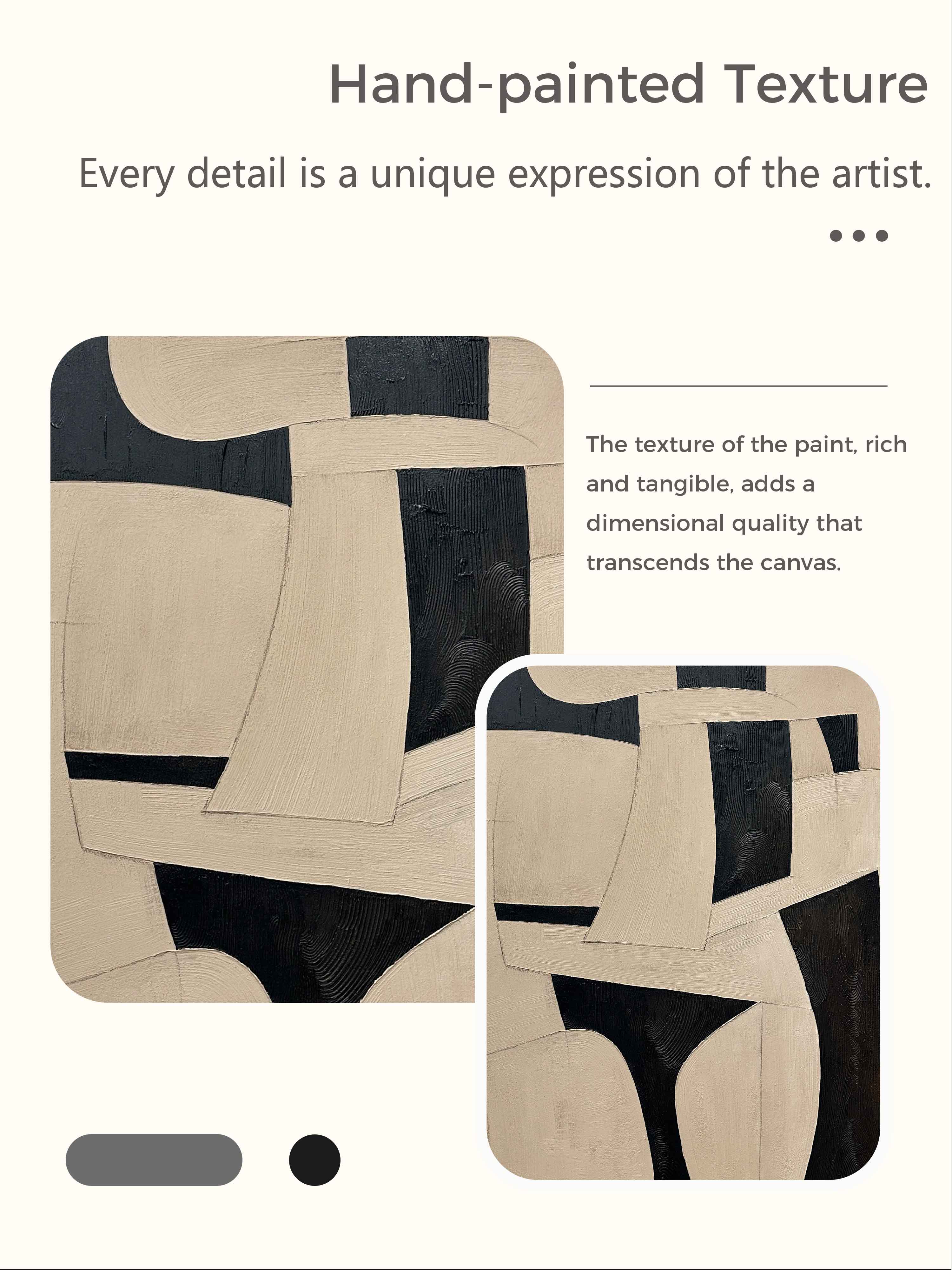 Large Minimalist Abstract Painting Beige Black Wall Art Original Beige Black Abstract Painting