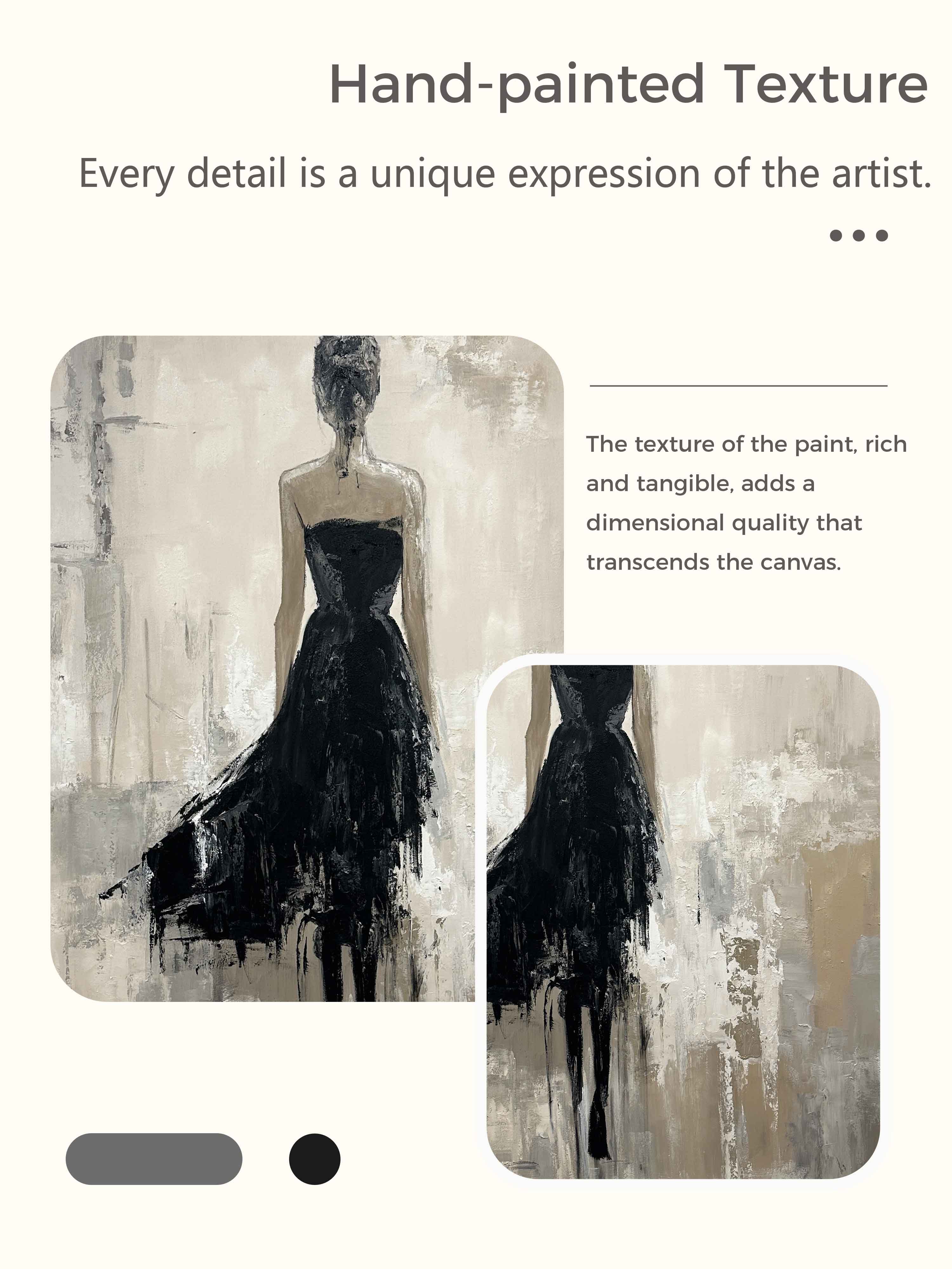 Handmade Modern Woman Art In Black Dress Large Wabi Sabi Female Painting Neutral Abstract Female Figure Oil Painting
