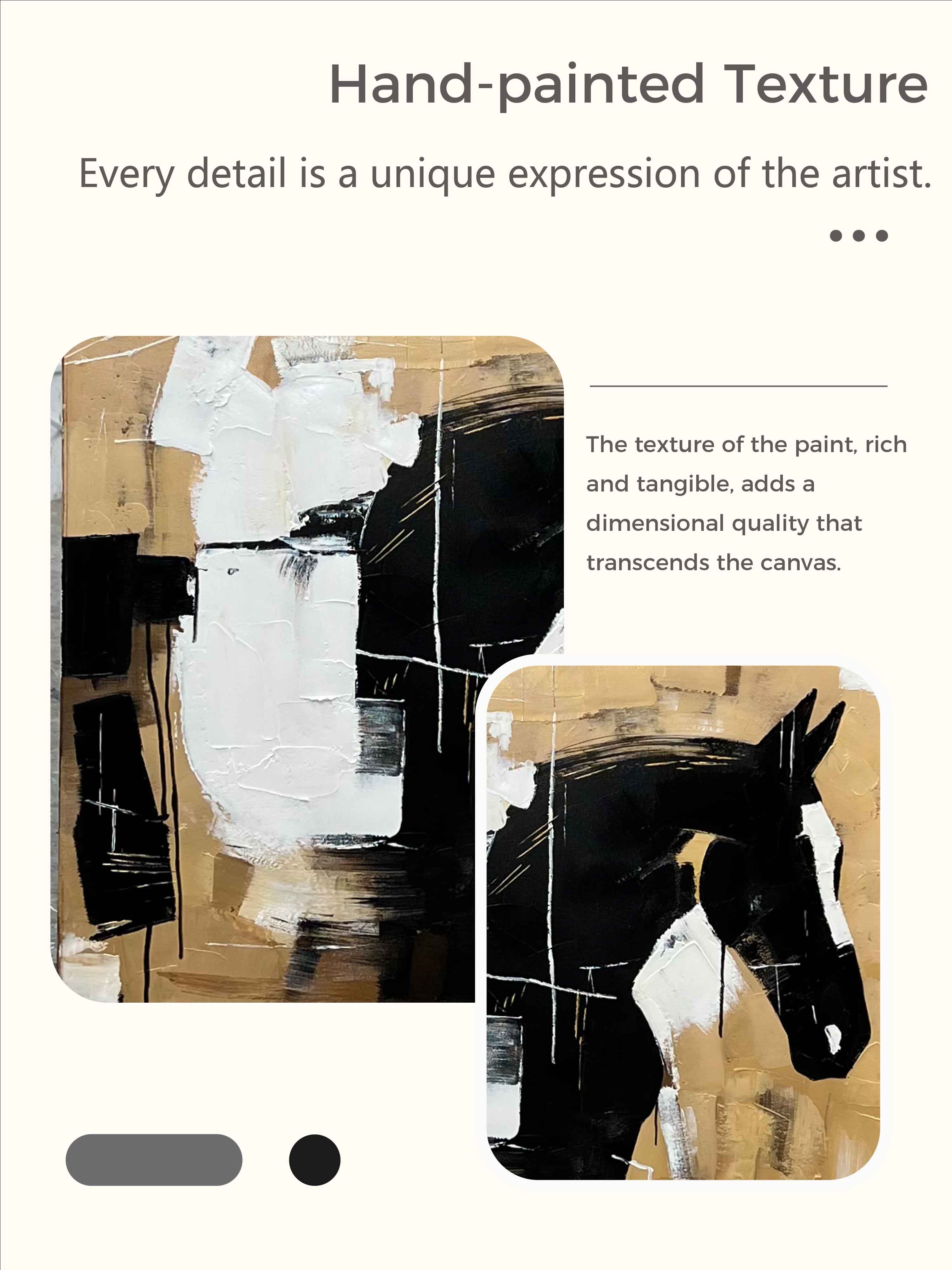 Vintage White Horse Oil Painting Black and White Abstract Horse Oil Painting on Canvas Black Abstract Painting