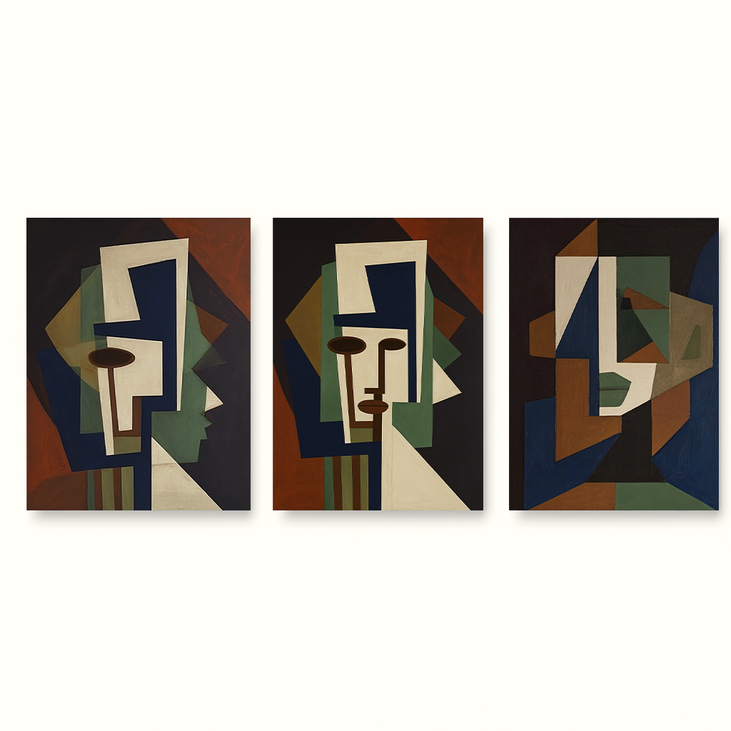 Set of 3 Geometric Abstract Face Oil Paintings Set of 3 Handmade Abstract Face Oil Paintings Set of 3 Portrait Oil Paintings