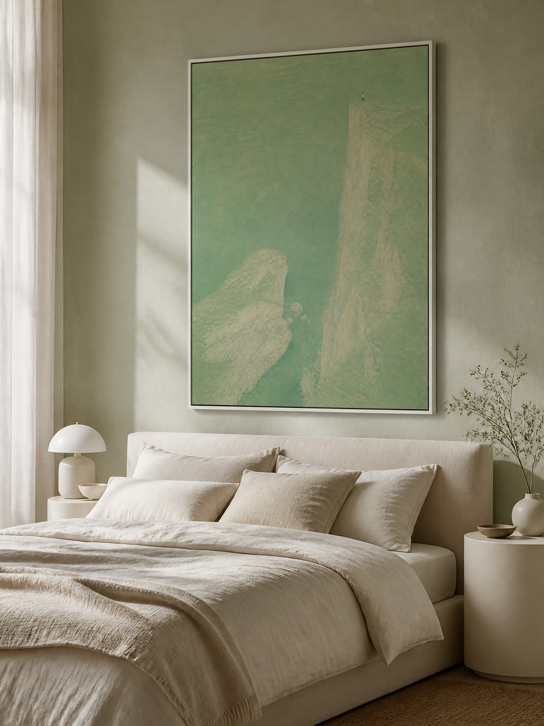 Large Abstract Green Mountain Figure Art For Bedroom Decor