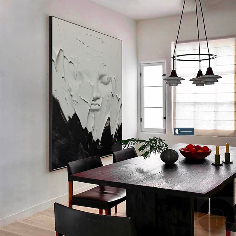 Minimalist Black And White Face Texture Painting Black And White Wabi-Sabi Wall Art