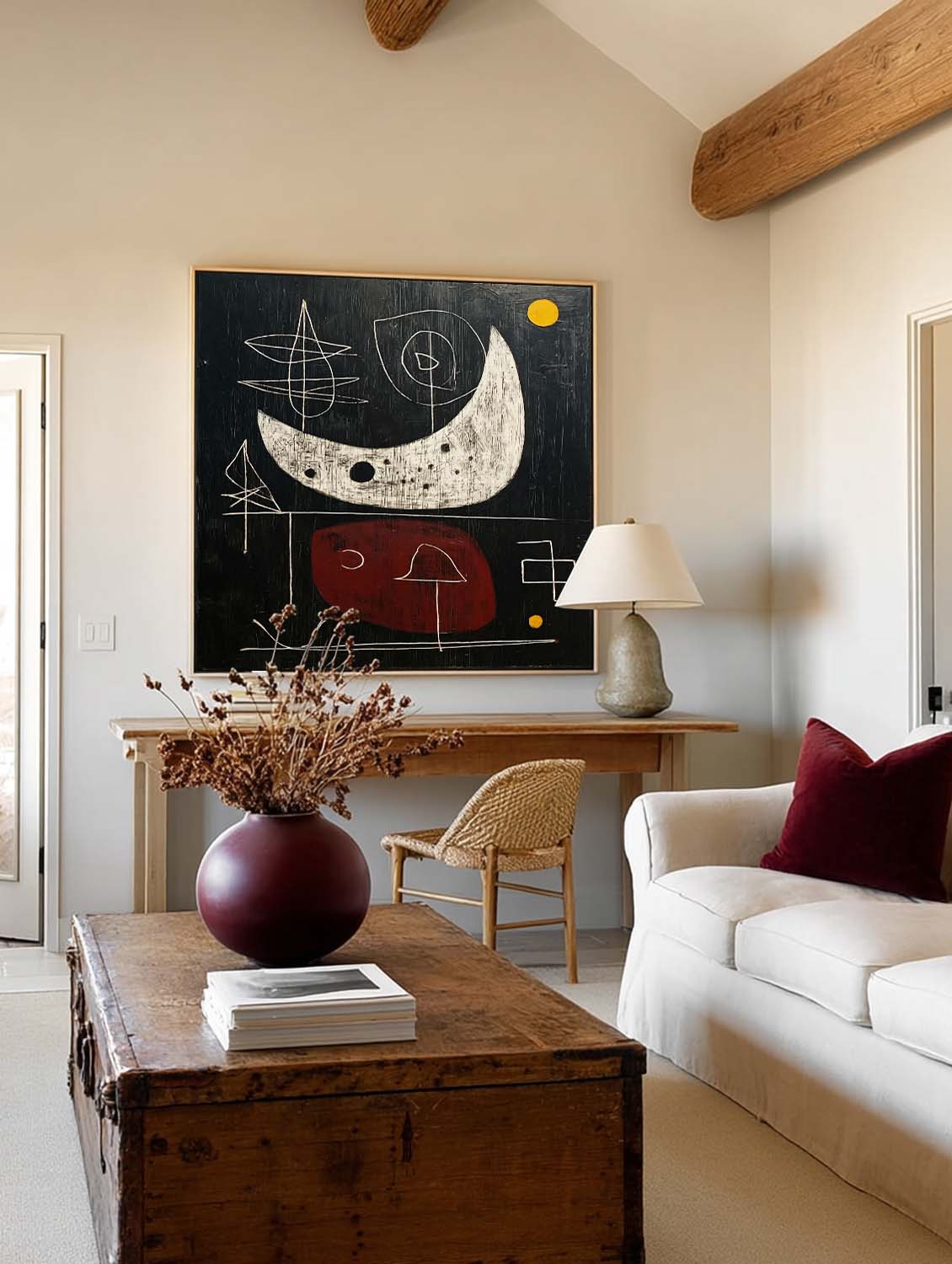 Square Vintage Minimalist Abstract Painting With Organic Texture For Study Room