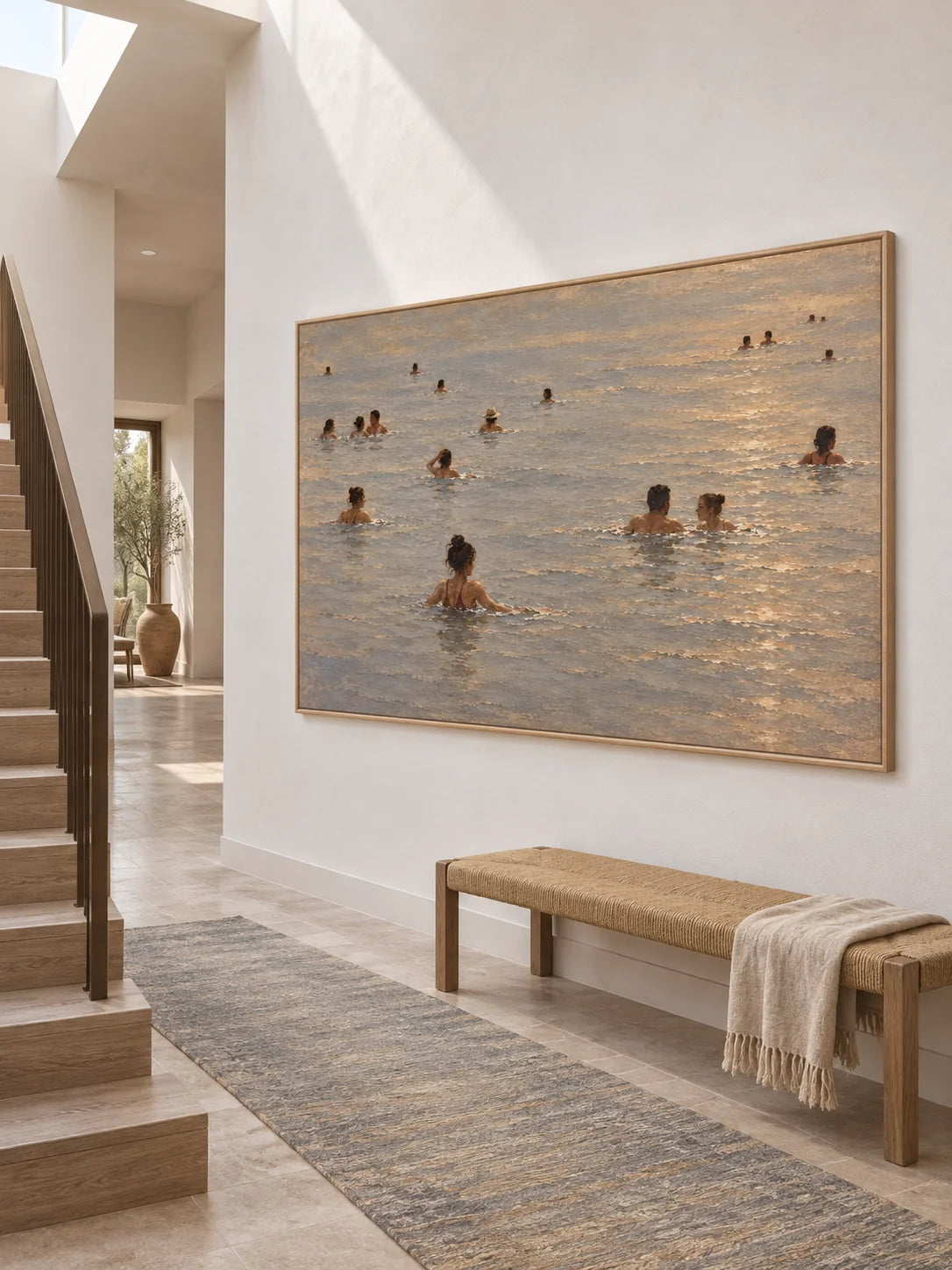 Contemporary Ocean Swimmers Canvas Art For Modern Coastal Living Room Decor