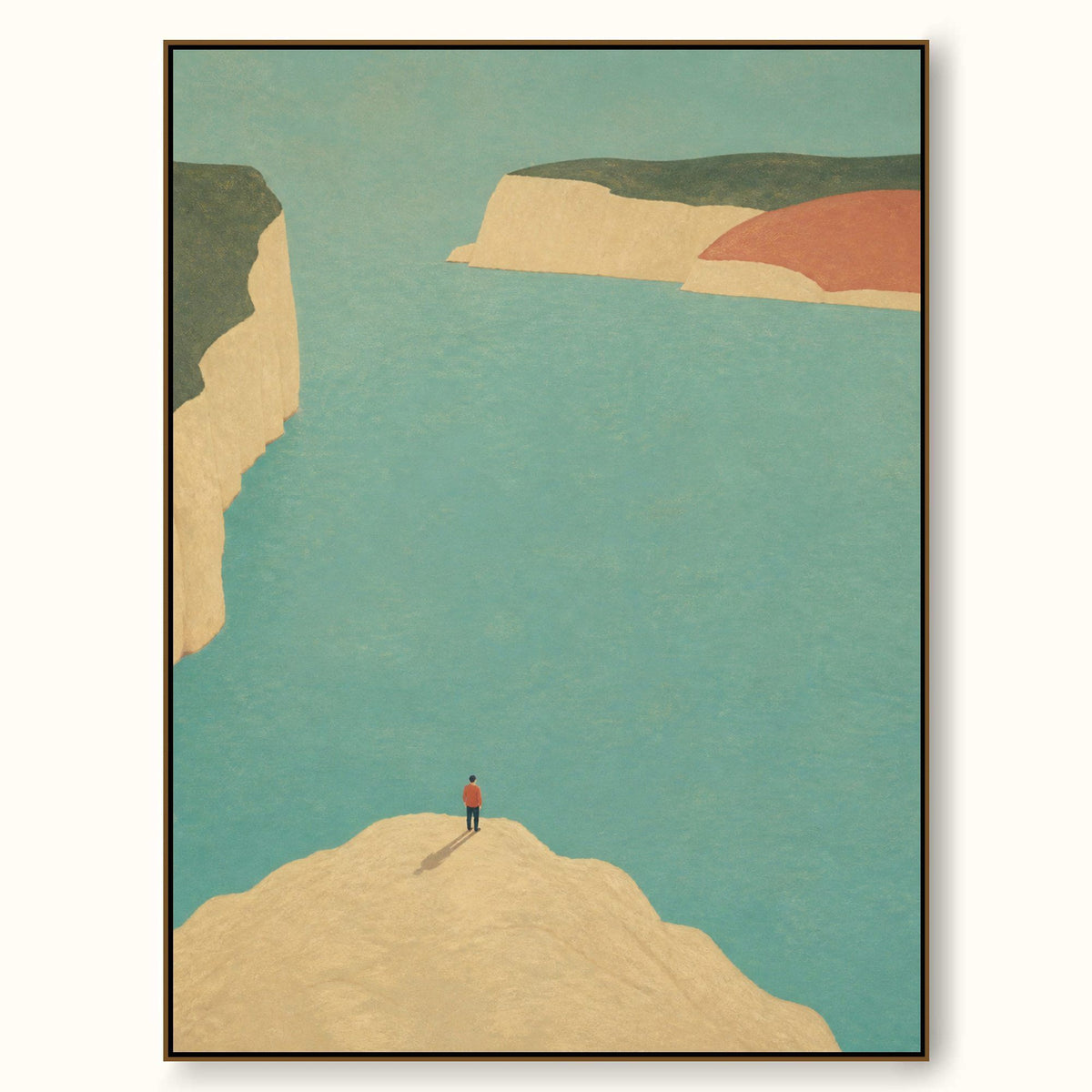 Large Aqua Coastal Landscape Wall Art With Cream Cliffs For Living Room Decor