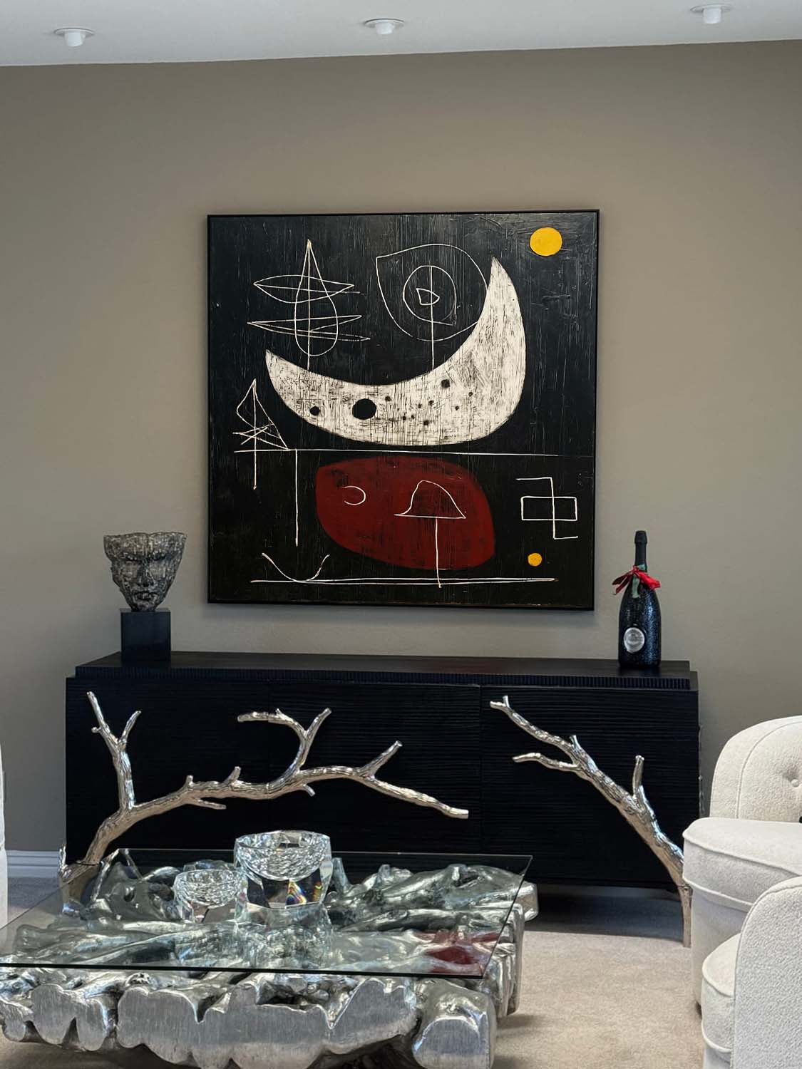 Square Vintage Minimalist Abstract Painting With Organic Texture For Study Room