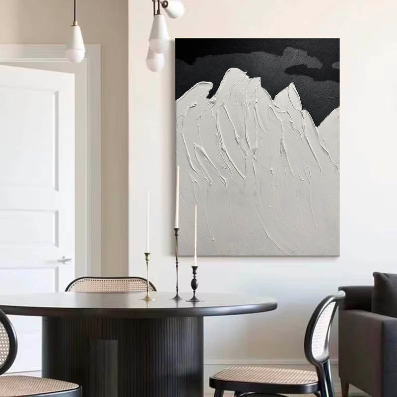 Black And White Minimalist Painting On Canvas Original Black And White 3d Texture Wall Art