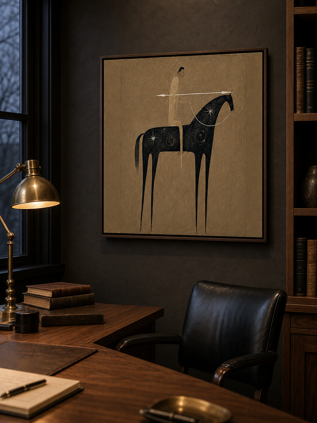 Vintage Abstract Horse And Rider Painting On Linen Canvas For Living Room Decor