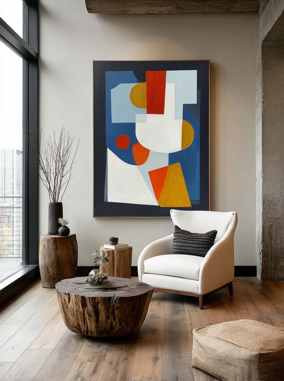 Large Modern Geometric Abstract Painting Large Bold Color Geometric Abstract Canvas Art Neutral Contemporary Wall Art