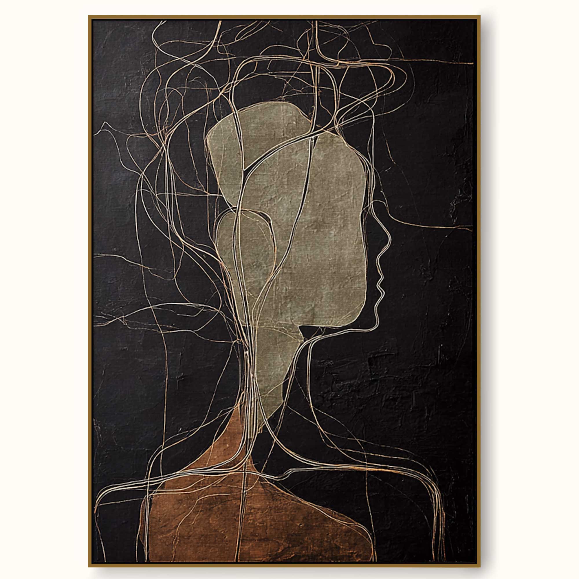 Large Black And Brown Abstract Figure Oil Painting Handmade Abstract Figure Wall Art Handmade Black Abstract Figure Painting