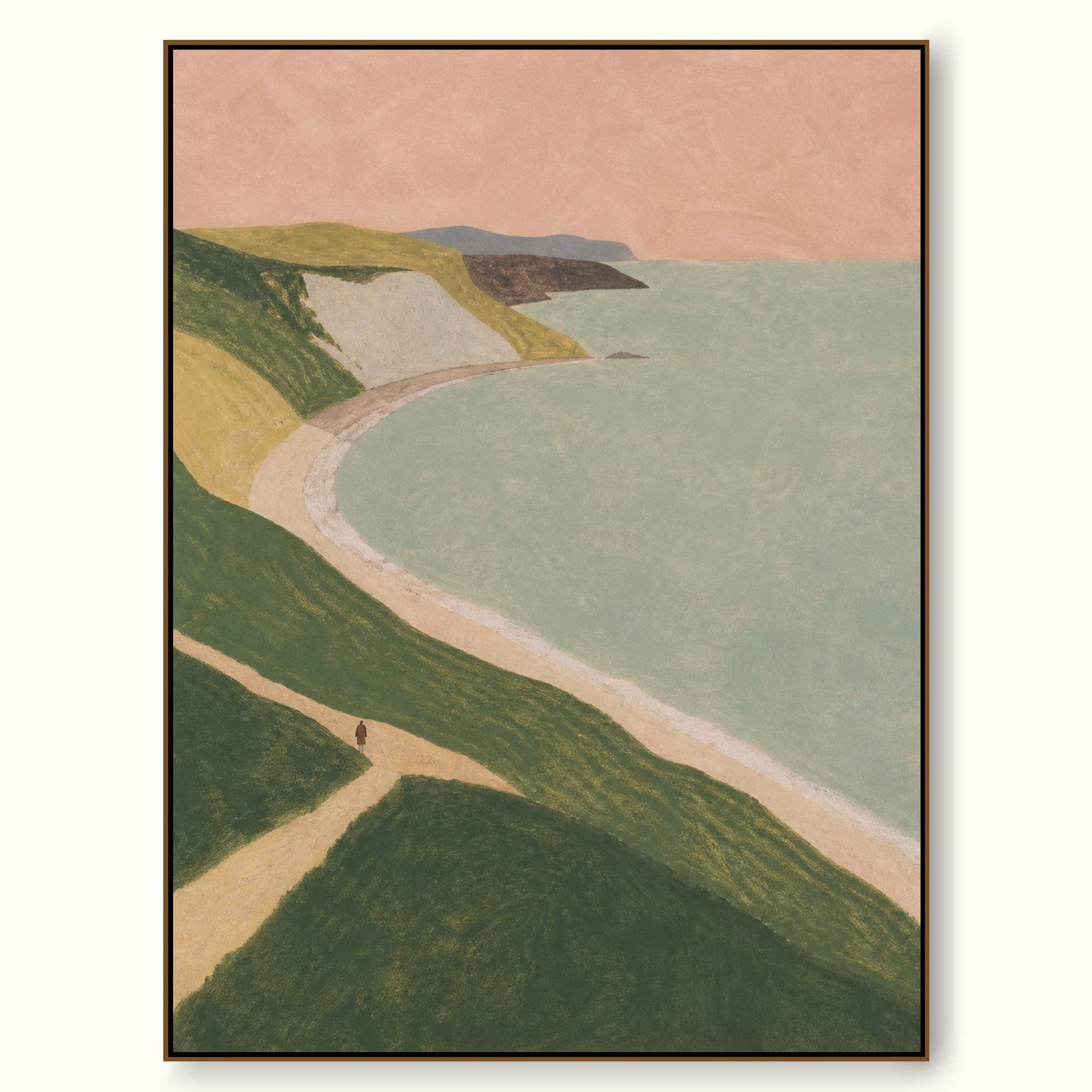 Minimalist Coastal Landscape Hand-Painted Canvas Art With Solitary Figure