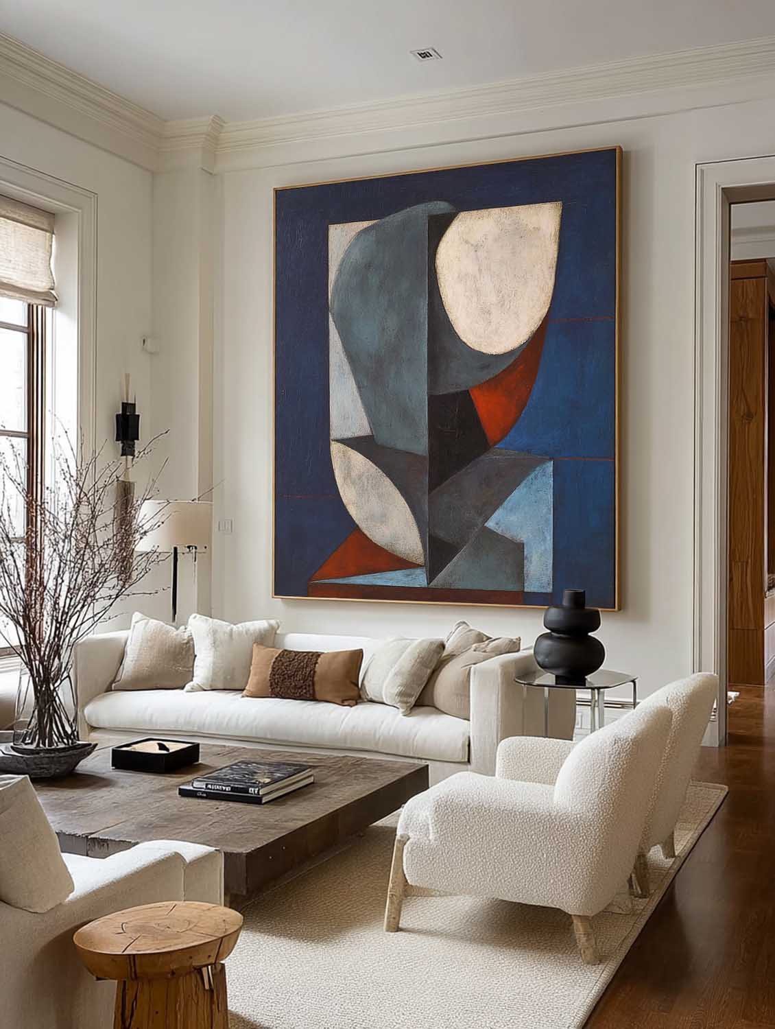 Large Handmade Geometric Art On Canvas Original Colorful Artwork Neutral Geometric Abstract Canvas Painting
