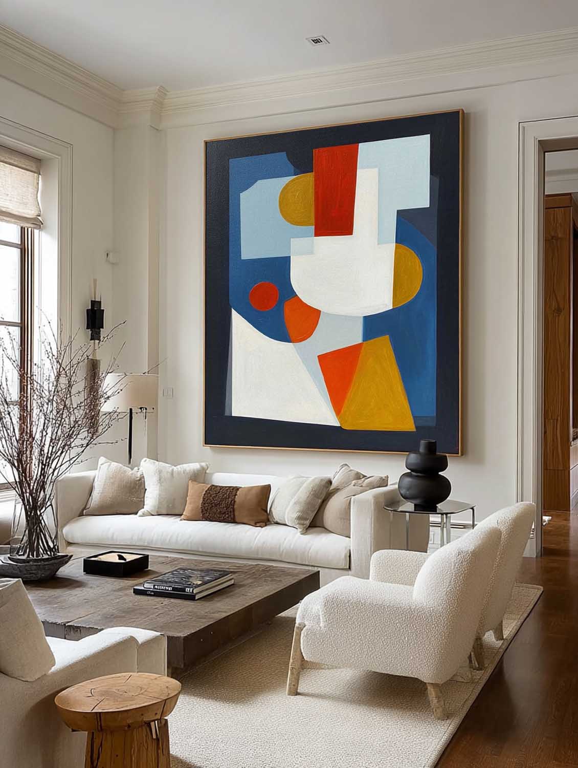 Large Modern Geometric Abstract Painting Large Bold Color Geometric Abstract Canvas Art Neutral Contemporary Wall Art