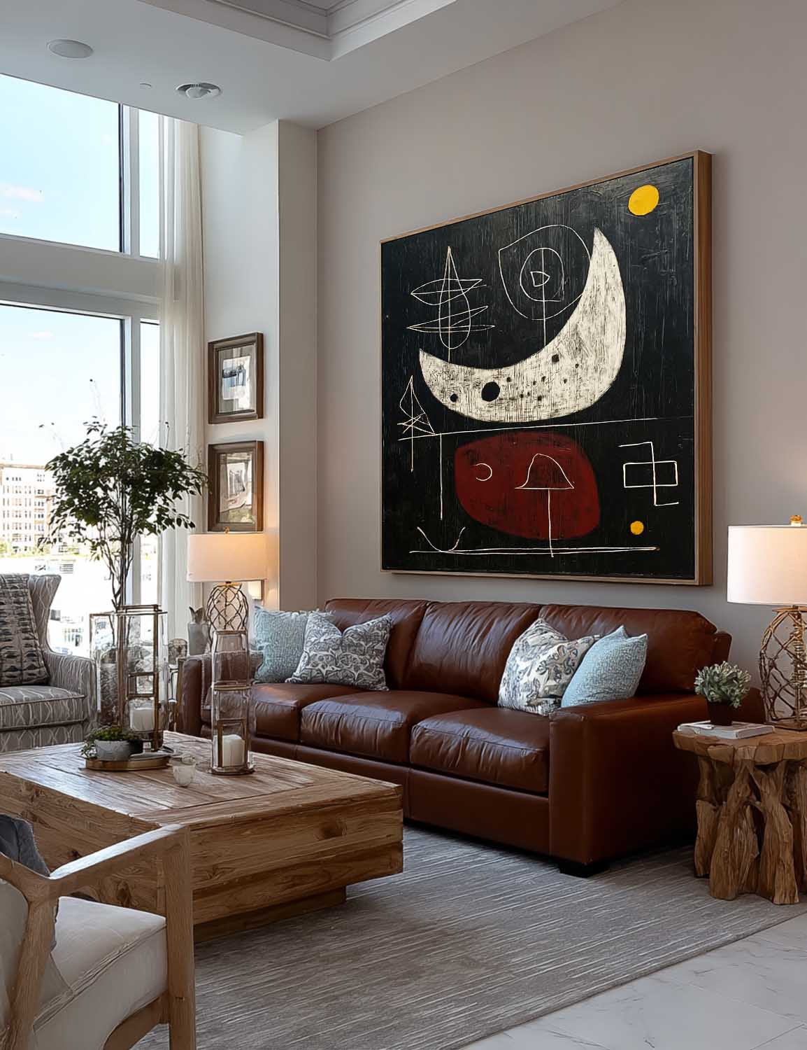 Square Vintage Minimalist Abstract Painting With Organic Texture For Study Room
