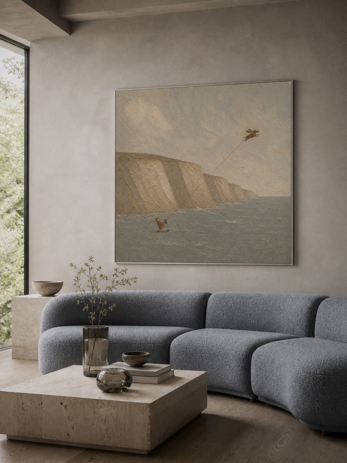 Hand Painted Vintage Abstract Pet Travel Painting Flying Dog Large Wall Art