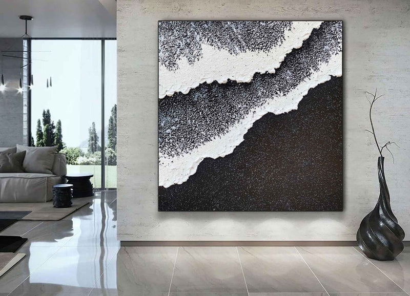 Minimalist Black And White Ocean Art White And Black Abstract Painting White And Black Wall Art