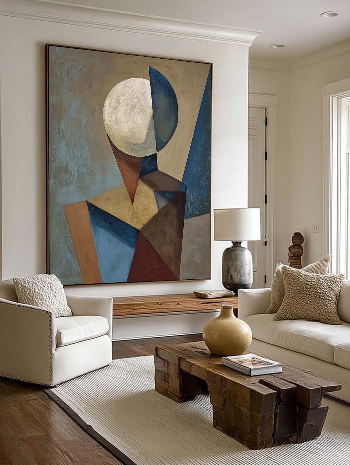 Geometric Round Head Abstract Painting Handmade Abstract Geometry Portrait Art Circular Head Geometric Art On Canvas
