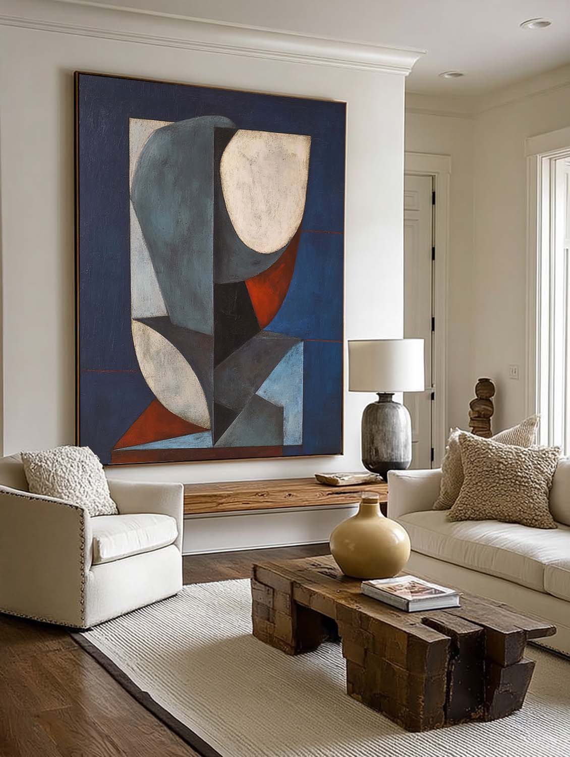 Large Handmade Geometric Art On Canvas Original Colorful Artwork Neutral Geometric Abstract Canvas Painting