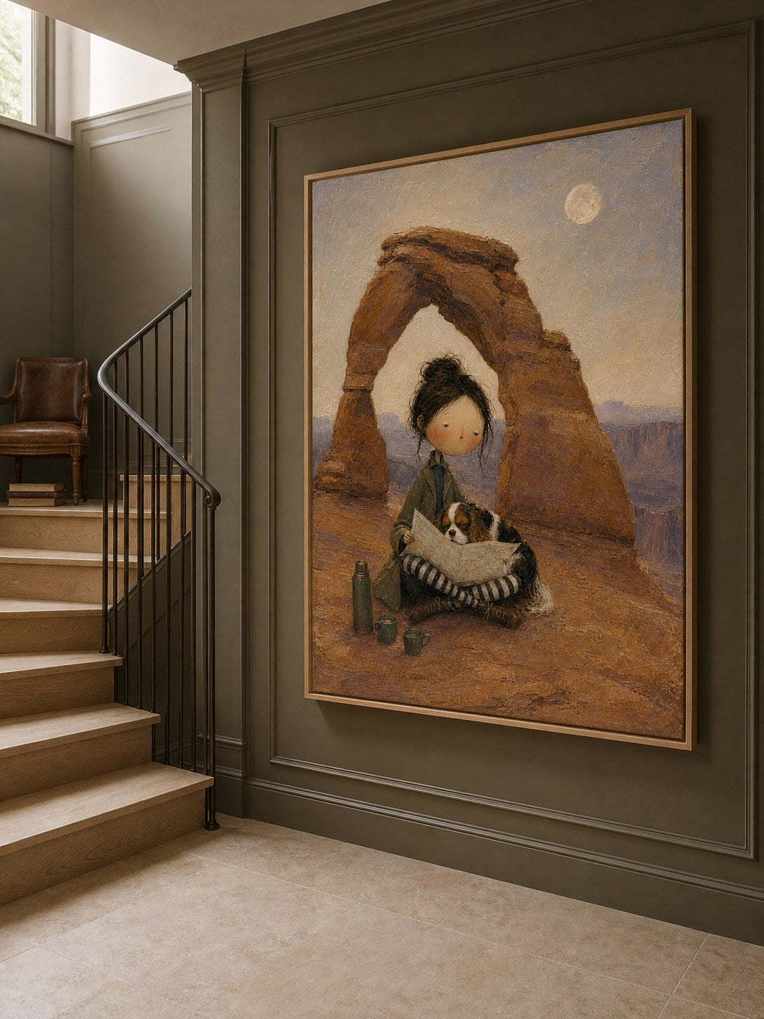 Hand Painted National Park Travel Art Southwest Canyon Girl And Dog Painting