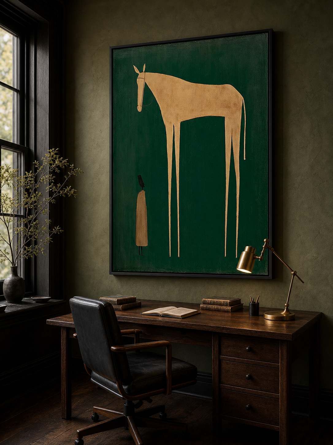 Unique Beige Horse And Figure Painting Original Canvas Art For Home Wall