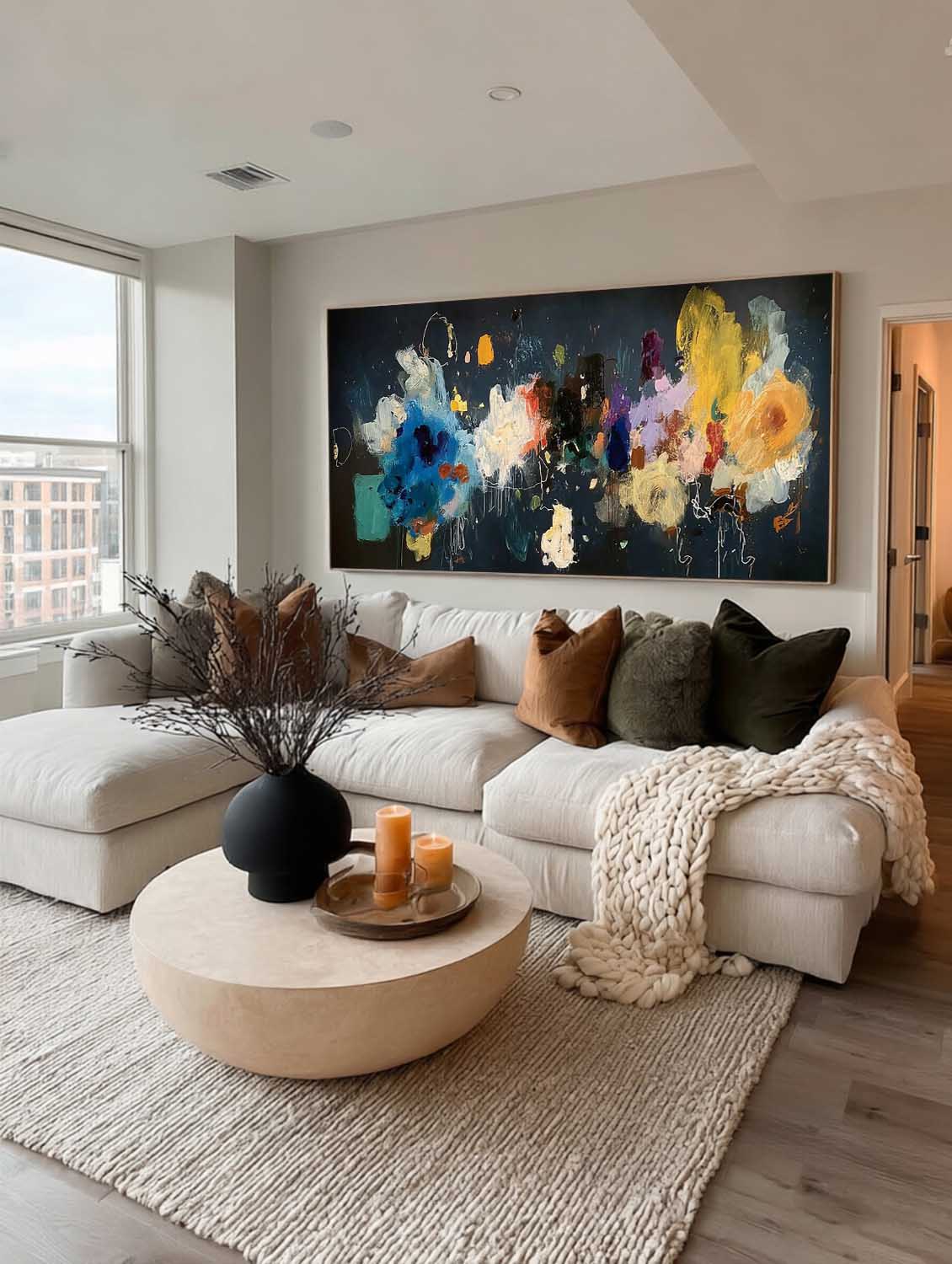 Large Colorful Floral Wall Art Minimalist Abstract Colorful Flower Oil Painting