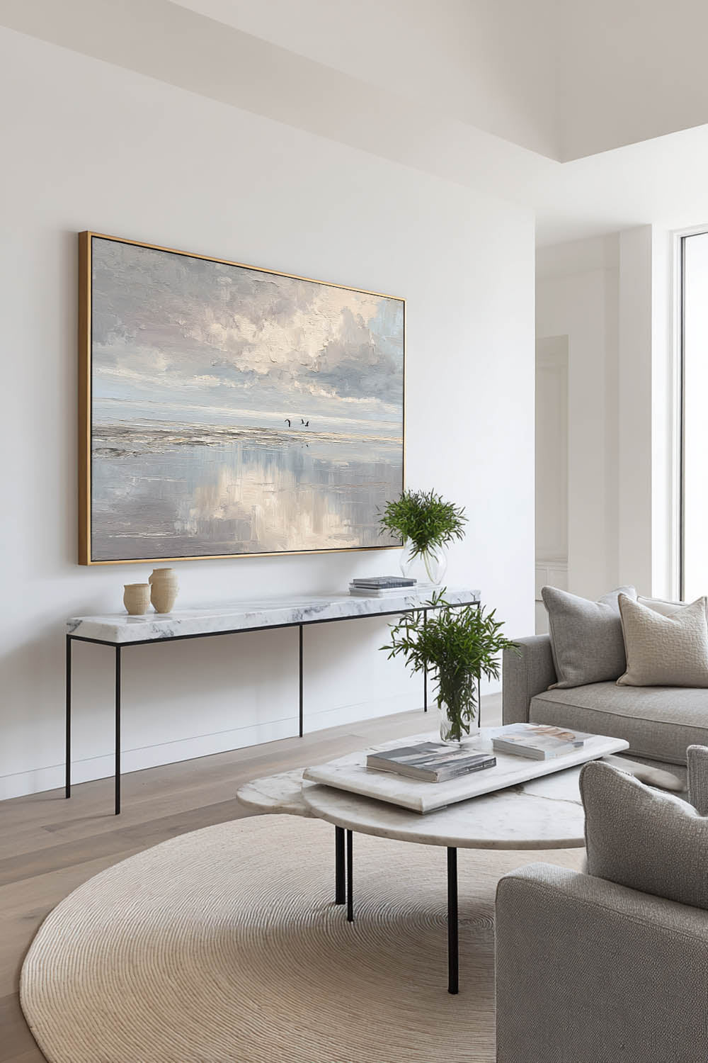 Minimalist Beige And Blue Ocean Wall Art Original Handmade Seascape Oil Painting Large Abstract Beige Ocean Wall Art