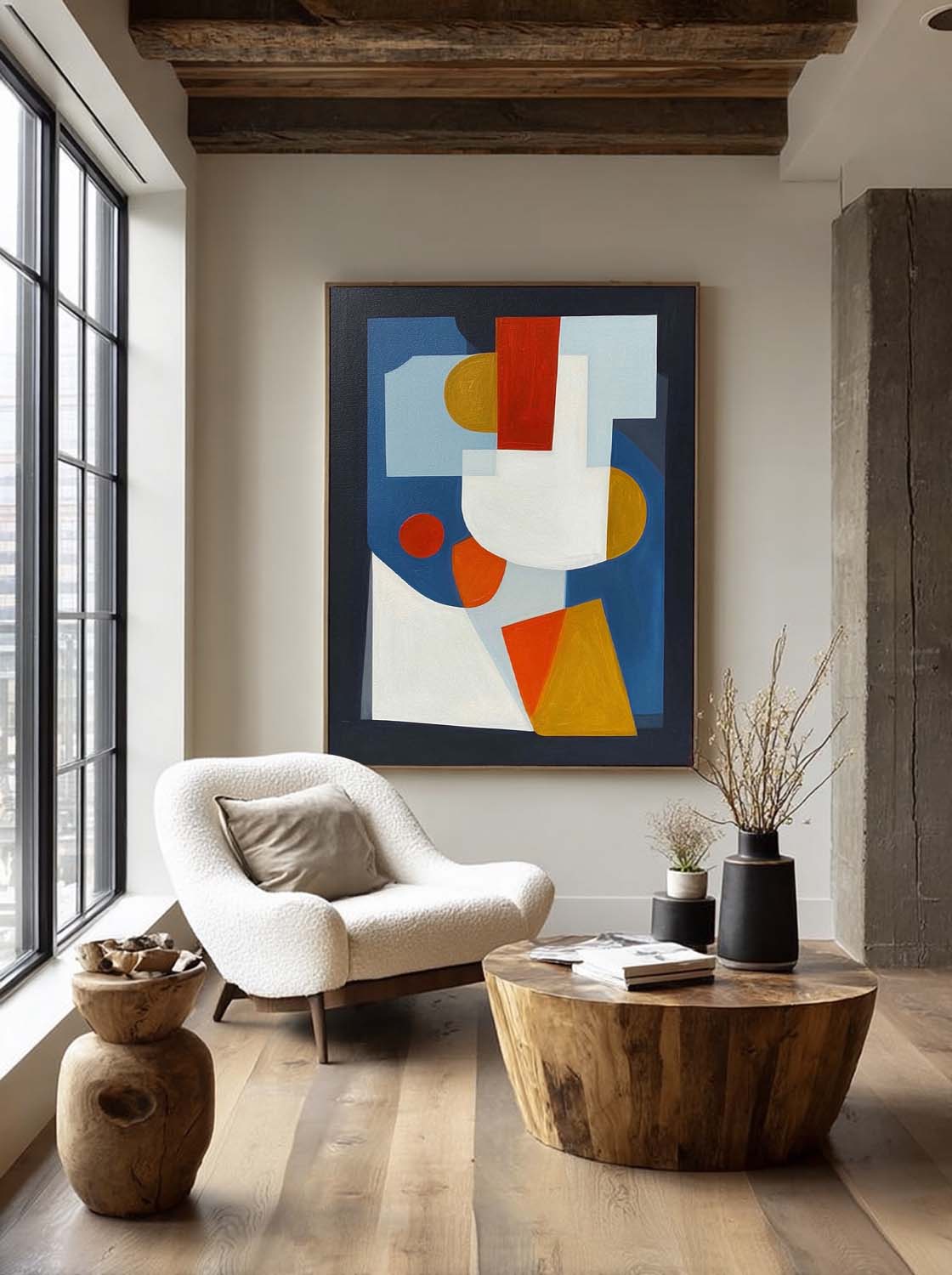 Large Modern Geometric Abstract Painting Large Bold Color Geometric Abstract Canvas Art Neutral Contemporary Wall Art