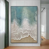 Large 3D Textured Ocean Painting Minimalist Green and White Wave Painting