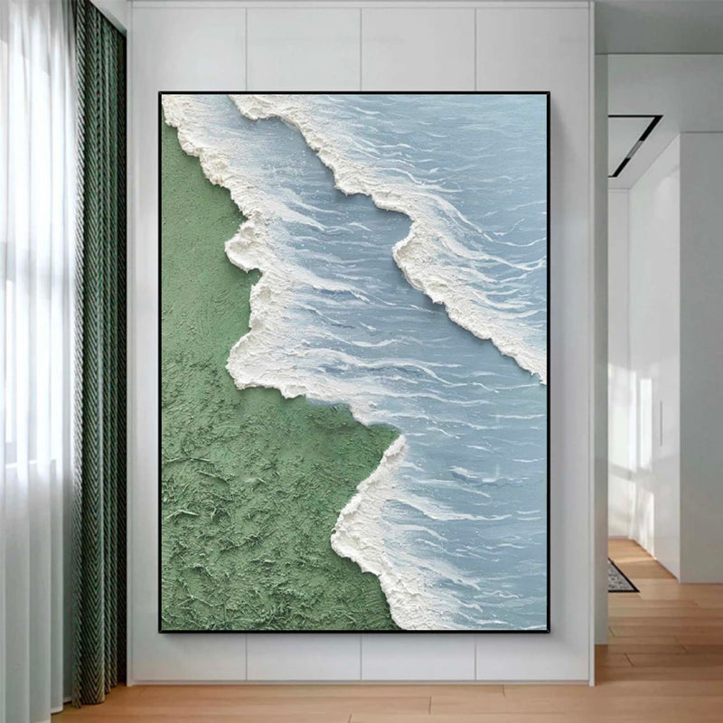 Minimalist Green Coastal Wall Art 3D Texture Abstract Beach Canvas Art