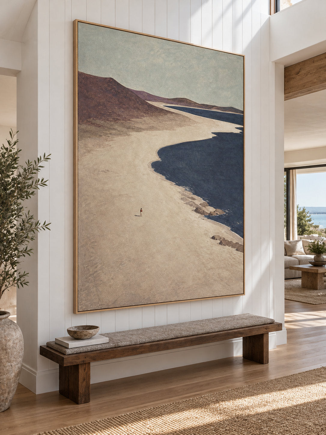 Minimalist Rocky Coastline Art In Earthy Tones Original Canvas