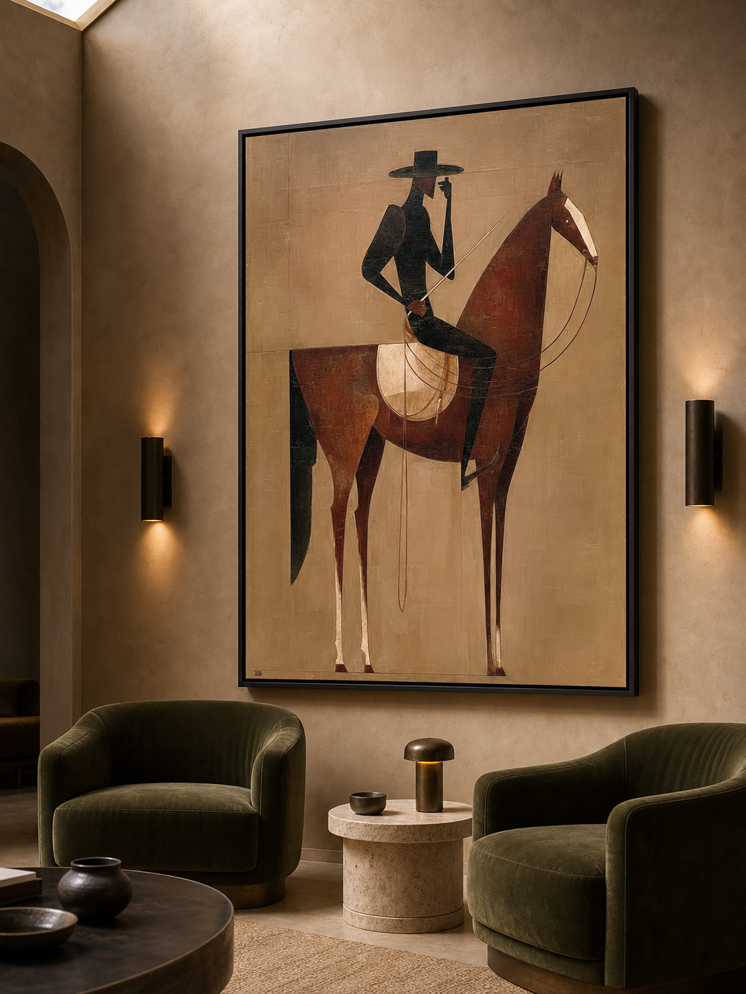 Vintage Minimalist Horse Painting Framed Cowboy Canvas Wall Art For Bedroom Sanctuary