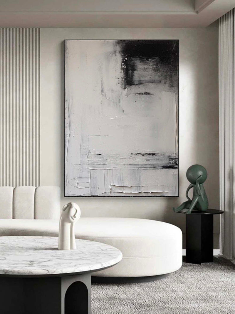 Large White And Black Texture Painting White And Black Minimalist Painting Black And White Wall Art