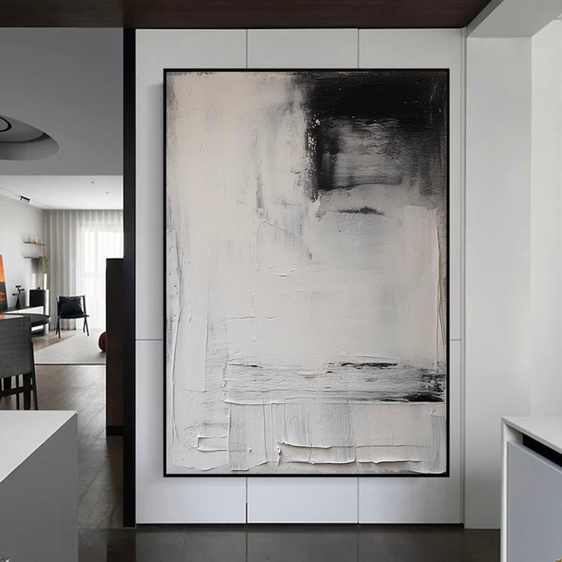 Large White And Black Texture Painting White And Black Minimalist Painting Black And White Wall Art