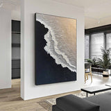 Minimalist 3d Ocean Waves Painting Original Black And White Ocean Beach Painting