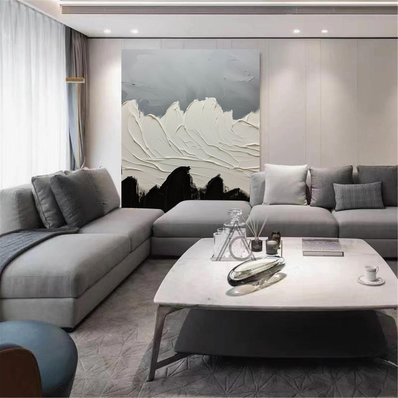 Black and White Abstract Painting Original Black White Minimalist Painting