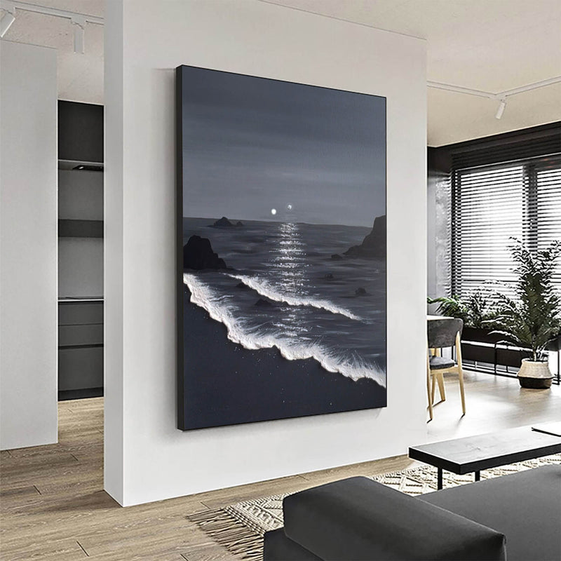 Minimalist 3d Ocean Waves Painting Original Black And White Ocean Beach Painting