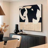 Large Beige And Black Minimalist Abstract Painting Black Beige Textured Wall Art