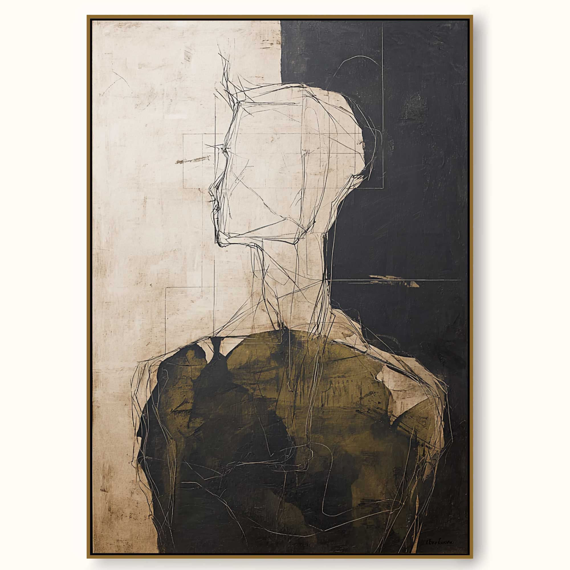 Black Beige Abstract Figure Painting Neutral Black And Beige Abstract Portrait Art Large Figure Wall Art For Home Interiors