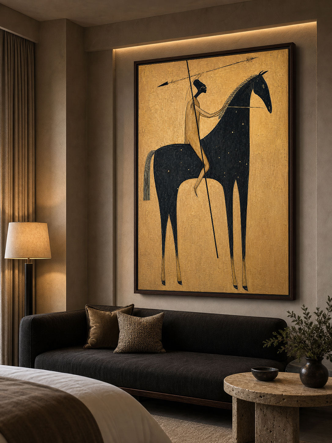 Vintage Black And Gold Horse Rider Art For Modern Home Decor