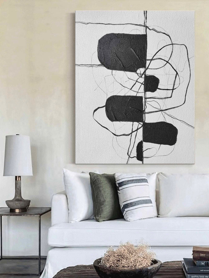 Large Black And White Minimalist Abstract Canvas Art Minimalist Line Painting Framed